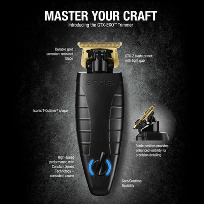 Andis GTX-EXO Cordless Lithium-Ion Trimmer 74100 Black & 24K Gold